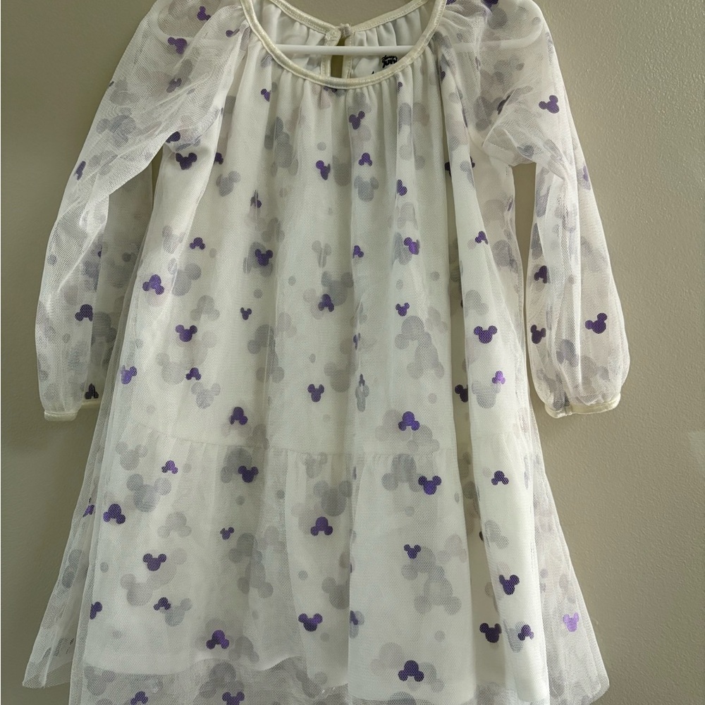 White Dress with Purple Mickey Mouse Print